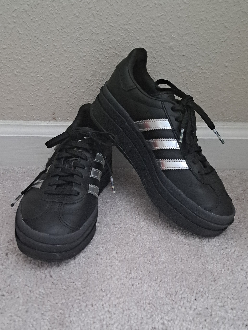 Adidas Gazelle Platform Sneakers With Silver Stripes Size 5